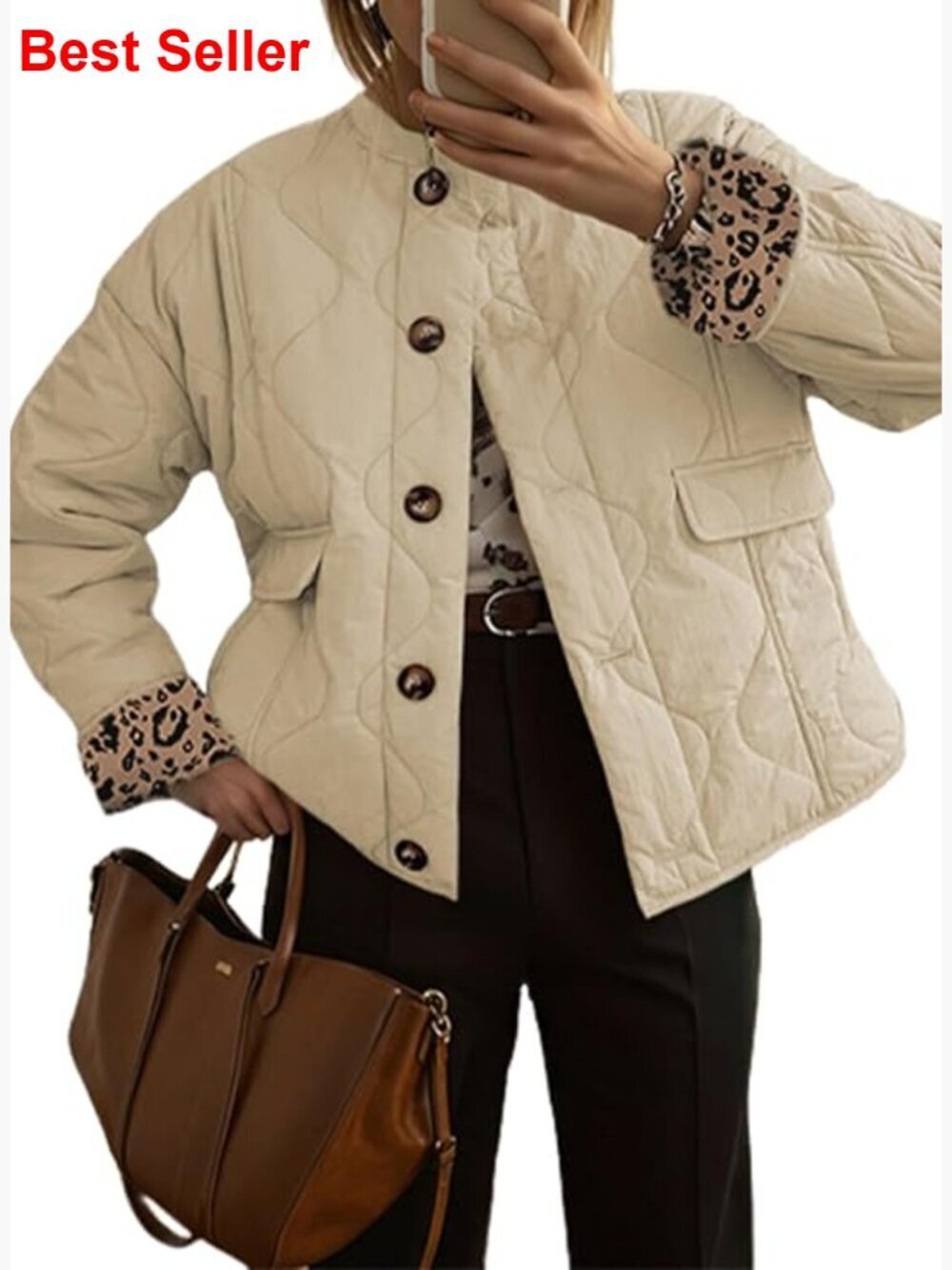 Quilted Puffer Jacket with Button Down Front and Pockets